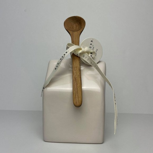 Rae Dunn Ceramic Salt Pig with Wooden Spoon - Picture 2 of 5